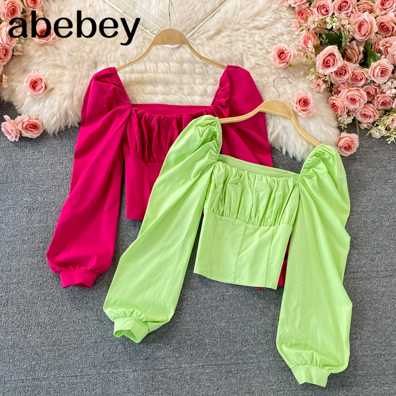 2021 New Spring Autumn Temperament Versatile Square collar Long Sleeve Shirt high waist pleated short off navel solid Shirt Top
2021 New Spring Autumn Temperament Versatile Square collar Long Sleeve Shirt high waist pleated short off navel solid Shirt Top