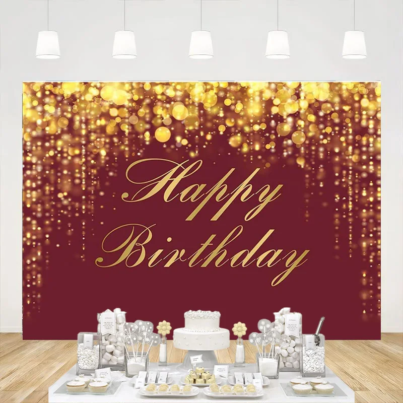 Red and Gold Happy Birthday Backdrop Burgundy Background for Photography Decorations Party Supplies Banner Women Booth Props
Red and Gold Happy Birthday Backdrop Burgundy Background for Photography Decorations Party Supplies Banner Women Booth Props
