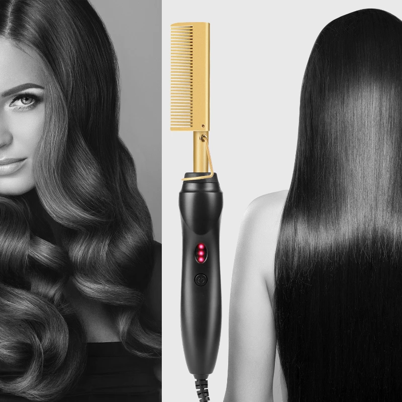 

2 in 1 Hot Heating Comb Hair Straightener Flat Irons Straightening Brush Hair Styler Corrugation Curling Iron Hair Curler Comb