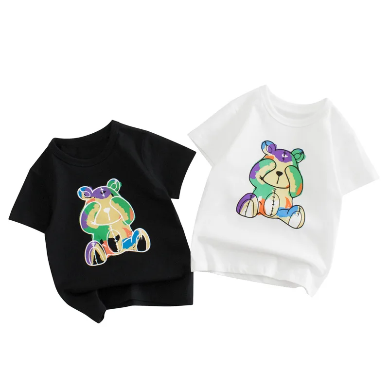 Summer New Kids Short Sleeve White Black Cotton T-shirt Kids Colorful Bear Print Clothing Baby Top 2-9 Years Old
Summer New Kids Short Sleeve White Black Cotton T-shirt Kids Colorful Bear Print Clothing Baby Top 2-9 Years Old