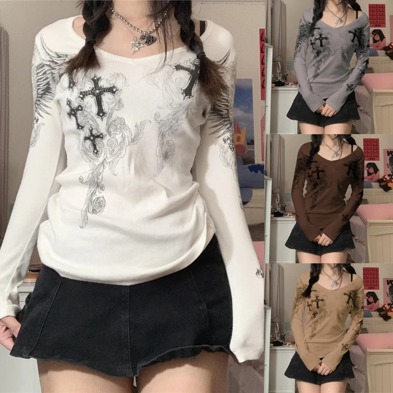 Kellikelly Harajuku White T-Shirts Aesthetic Printing Long Sleeve Crop Top Dark Academia Tee Autumn Grunge Vintage Tops Women
Kellikelly Harajuku White T-Shirts Aesthetic Printing Long Sleeve Crop Top Dark Academia Tee Autumn Grunge Vintage Tops Women