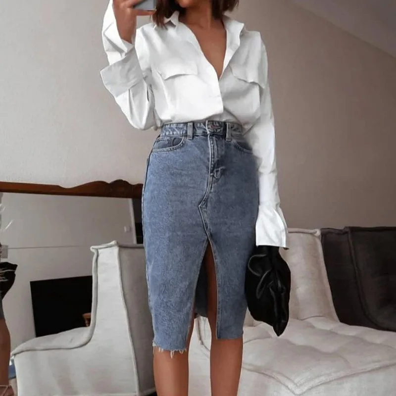 Spring and summer 2023 new style European and American style design slim fit all-match slit bag hip denim skirt
Spring and summer 2023 new style European and American style design slim fit all-match slit bag hip denim skirt