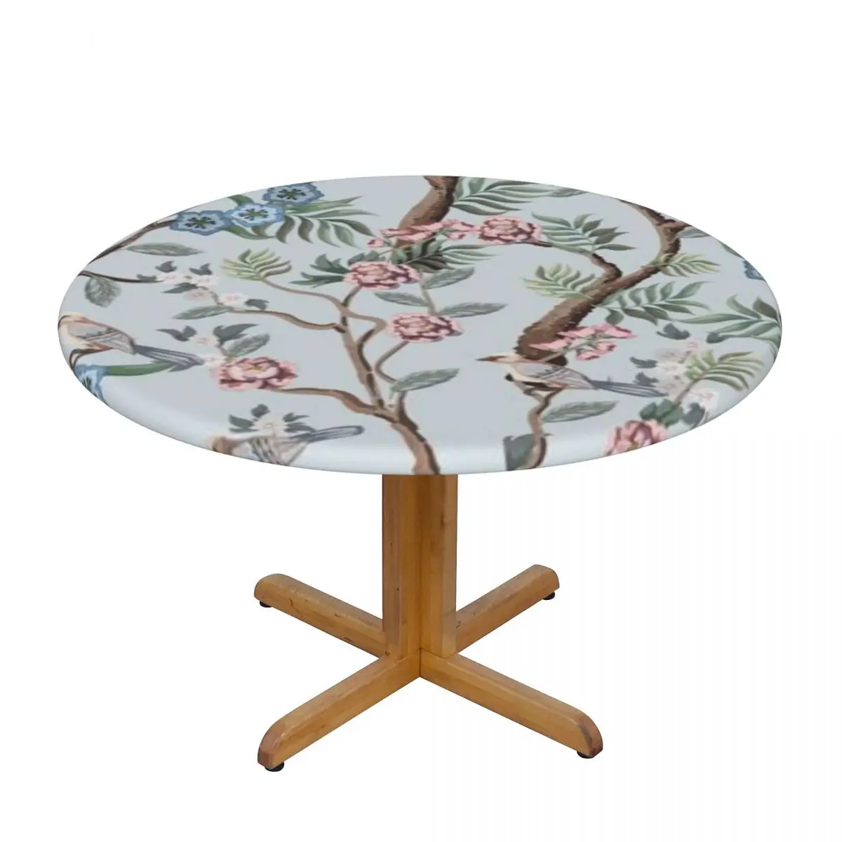 

Modern Round Table Cover Stretch Tablecloths Chinoiserie Style With Peonies Trees And Birds Home Decorative Table Cloth