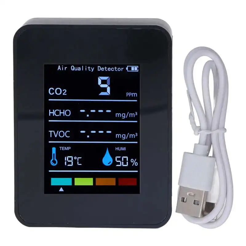 Black CO2 Carbon Dioxide Detector LCD TVOC HCHO Temperature Humidity Quality Monitor Meter CO2 Sensor 
Black CO2 Carbon Dioxide Detector LCD TVOC HCHO Temperature Humidity Quality Monitor Meter CO2 Sensor