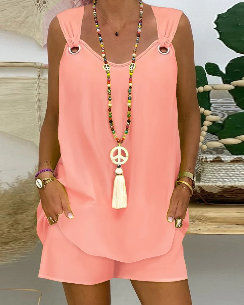 Women Fashion Casual Suit Sets Two Piece Solid Colid Round Neck Eyelet Sleeveless Top & Pocket Design Shorts Set
Women Fashion Casual Suit Sets Two Piece Solid Colid Round Neck Eyelet Sleeveless Top & Pocket Design Shorts Set