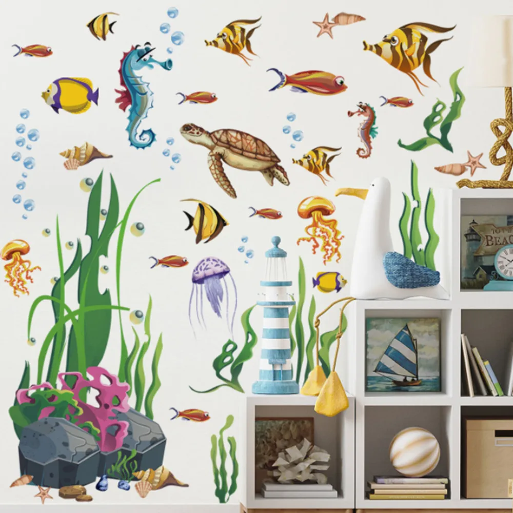 

Ocean Life Stickers Removable Sea Turtle Fish Ocean Grass Decor for Kids Baby Nursery Bedroom Playroom Bathroom Living Room