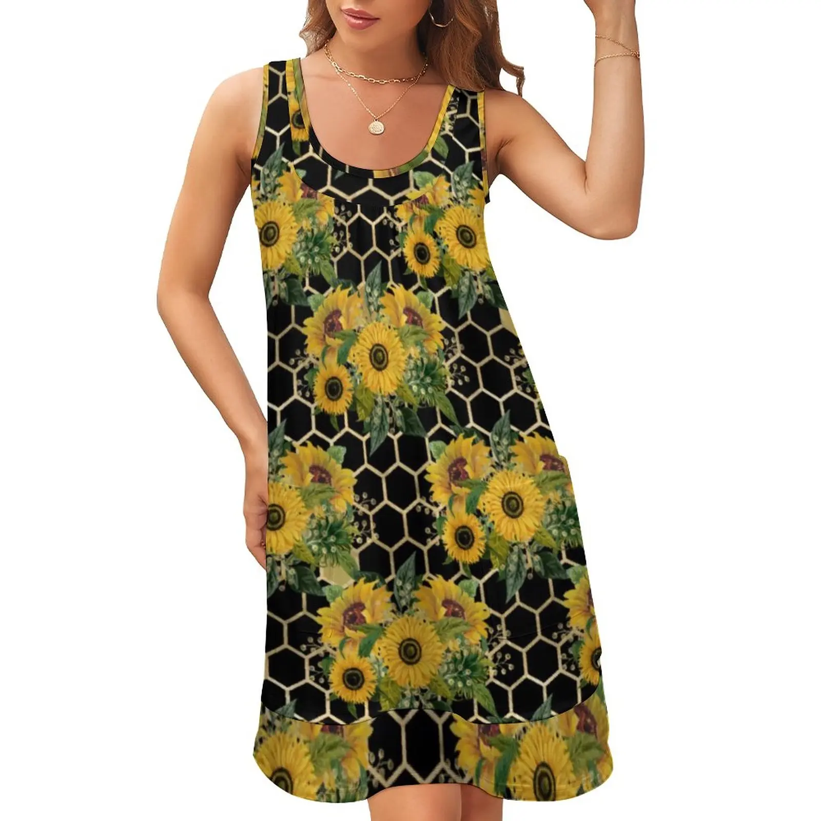 Sunflower Bouquet Dress Honeycomb Print Aesthetic Dresses Patchwork Club Tank Dress Crewneck Ladies Print Vestido
Sunflower Bouquet Dress Honeycomb Print Aesthetic Dresses Patchwork Club Tank Dress Crewneck Ladies Print Vestido