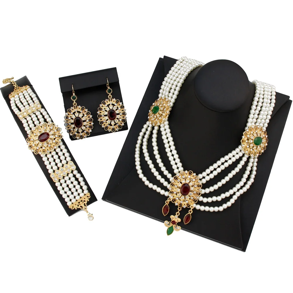 Sunspicems Elegent Morocco Algeria Bride Wedding Jewelry Sets Pearl Beaded Necklace Earring Bracelet For Women 18K Gold Color
Sunspicems Elegent Morocco Algeria Bride Wedding Jewelry Sets Pearl Beaded Necklace Earring Bracelet For Women 18K Gold Color