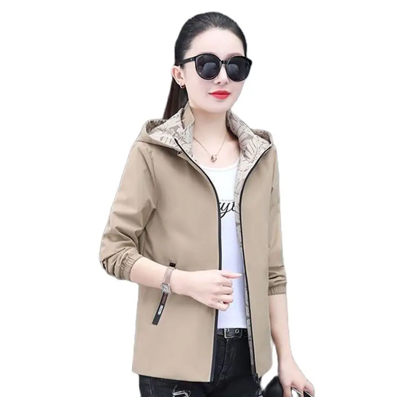 

Women Wearing Hooded Outer Printing Sets On Both Sides Spring 2023 New Loose Large Size Casual Fashion Joker Ladies Slim Top5XL