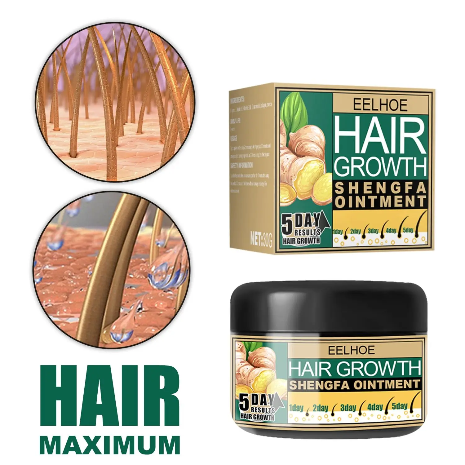 

30G Hair Growth Cream Ginger Oil Hair Loss Treatments Hair Care Effective Men Women Dense Regrowth Repair Ointment