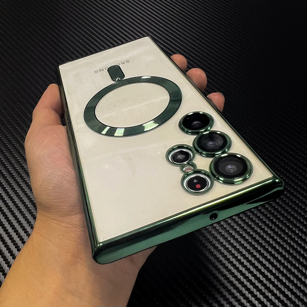 Роскошный прозрачный мягкий силиконовый чехол Magsafe для Samsung Galaxy S22 S21 Ultra Plus с магнитным покрытием для беспроводной зарядки
Роскошный прозрачный мягкий силиконовый чехол Magsafe для Samsung Galaxy S22 S21 Ultra Plus с магнитным покрытием для беспроводной зарядки