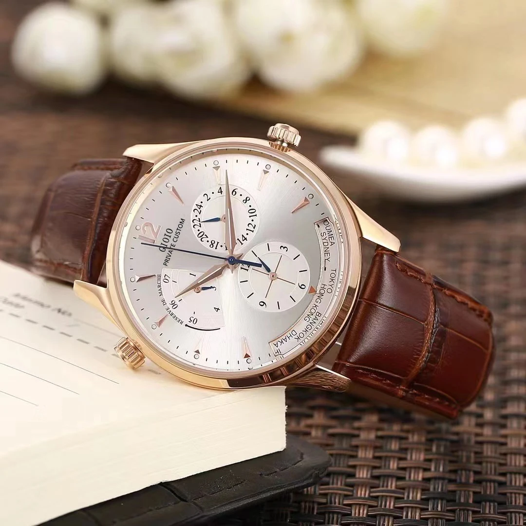 42mm High Quality Mens Automatic Watch Mechanical Sapphire Dual Time zone Rose Gold Black Brown Leather 
42mm High Quality Mens Automatic Watch Mechanical Sapphire Dual Time zone Rose Gold Black Brown Leather