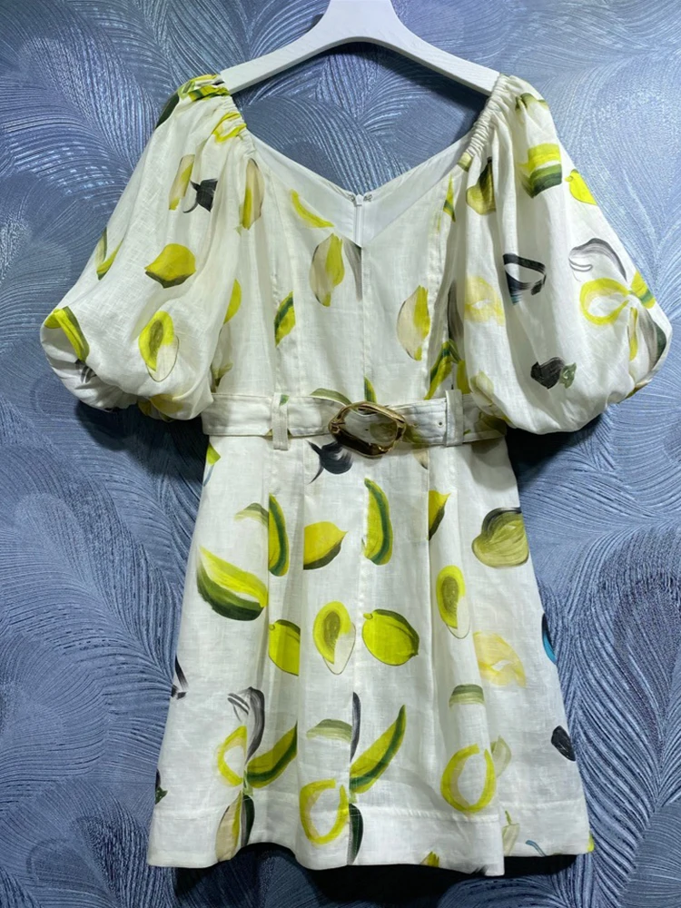 Seifrmann High Quality Summer Women Fashion Runway Mini Dress Lantern Sleeve With Belt Elegant Print Beach Linen A-Line Dresses
Seifrmann High Quality Summer Women Fashion Runway Mini Dress Lantern Sleeve With Belt Elegant Print Beach Linen A-Line Dresses