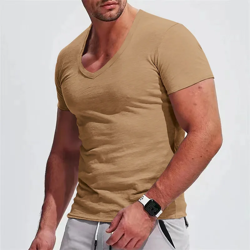 Men's T-shirts Personality Slim-fit T-shirts Thin Casual T-shirts Short-sleeved Tops Summer Solid Color V-neck Tee
Men's T-shirts Personality Slim-fit T-shirts Thin Casual T-shirts Short-sleeved Tops Summer Solid Color V-neck Tee