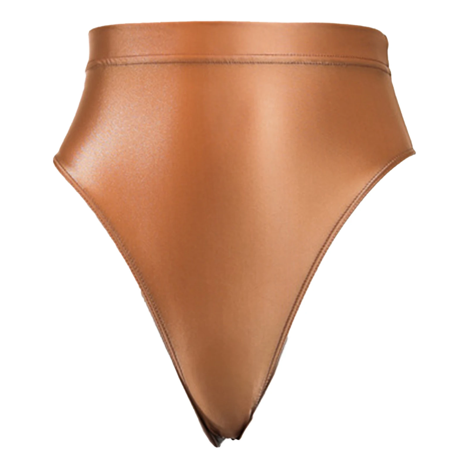 

Women Glossy High Waist Thongs Underpants Underwear Elastic Waistband Solid Color Briefs Swimwear