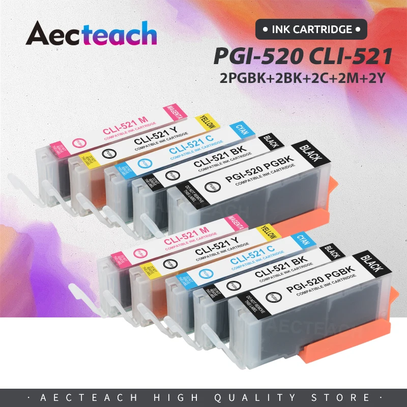 

Aecteach new PGI-520 CLI-521 520PGBK 521BK 521C 521M 521Y 521 Ink Cartridges For Canon Pixma MP980 MP990 MX860 MP-980 MP-990