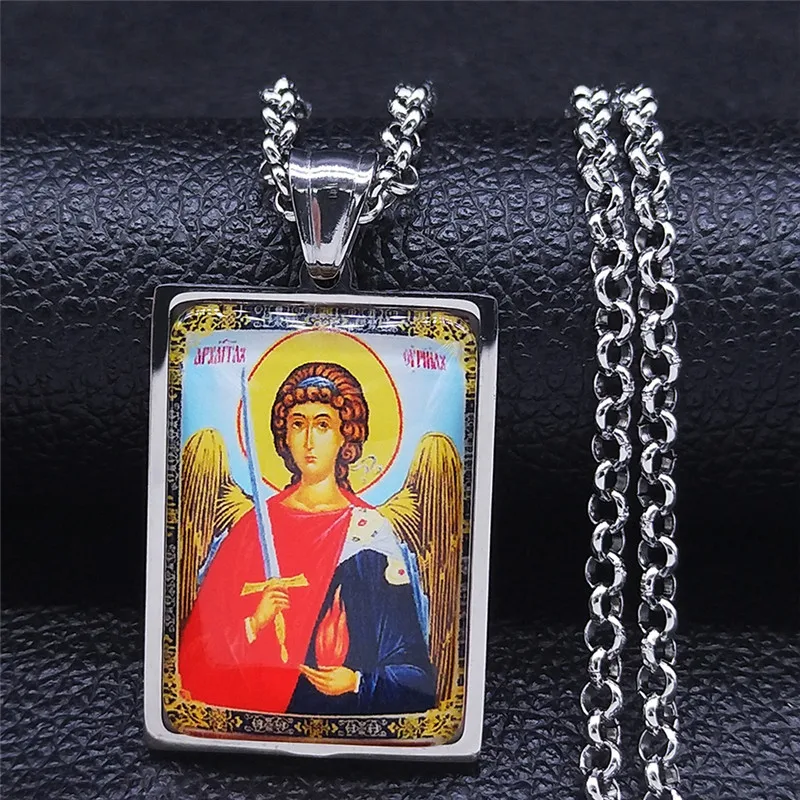 Archangel St.Michael Protect Me Glass Geometry Stainless Steel Silver Color Chain Necklaces Women/Men Jewelry cadena NJ61S08
Archangel St.Michael Protect Me Glass Geometry Stainless Steel Silver Color Chain Necklaces Women/Men Jewelry cadena NJ61S08