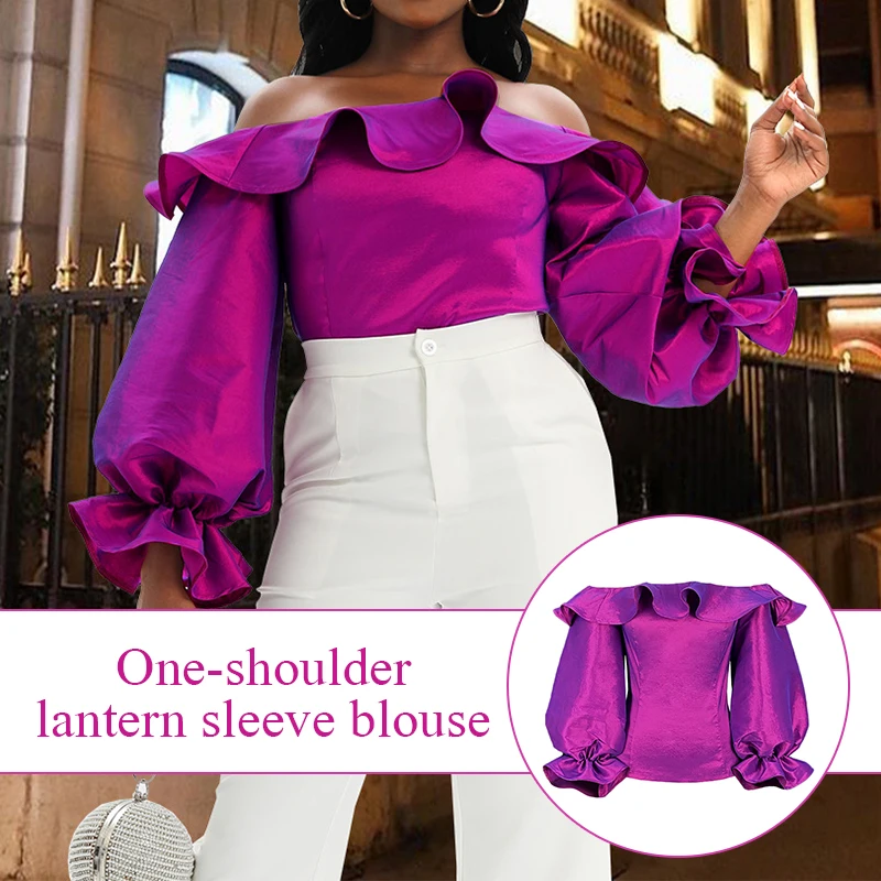 Женская элегантная фиолетовая блузка, летняя блестящая рубашка в африканском стиле с открытыми плечами и оборками, привлекательные летние Клубные фиолетовые топы с рукавами-фонариками на день рождения 
Женская элегантная фиолетовая блузка, летняя блестящая рубашка в африканском стиле с открытыми плечами и оборками, привлекательные летние Клубные фиолетовые топы с рукавами-фонариками на день рождения
