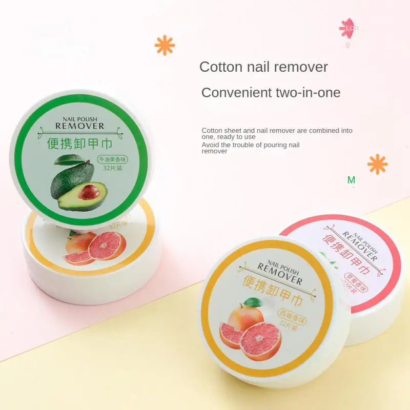 

32pads Nail Polish Remover Jar Fruit Scented Flavor Wraps Paper Cloth Towel Wet Wipes Nail Art Vanish Removal Nail Art Tools