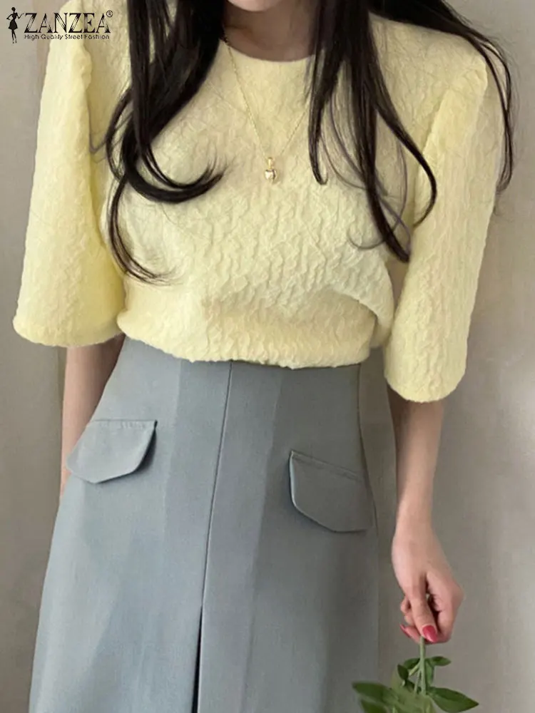 ZANZEA Stylish Femme Summer Solid Color Blouse Short Sleeve O-Neck Button Office OL Tops Bohemian Elegant Casual Holiday Shirt
ZANZEA Stylish Femme Summer Solid Color Blouse Short Sleeve O-Neck Button Office OL Tops Bohemian Elegant Casual Holiday Shirt