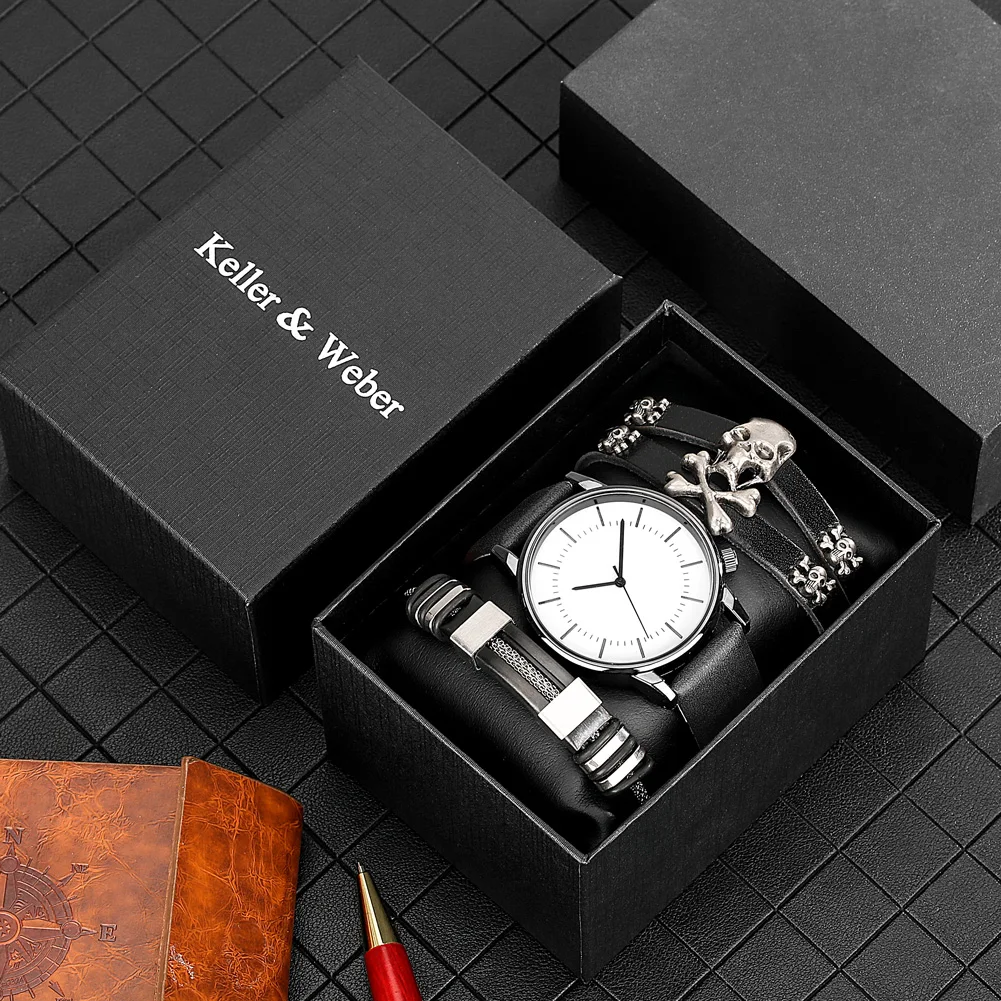 Business Man Watch Quartz Watches Leather Strap Wristwatch High Quality Gifts Skull Steampunk Bracelet Pack Combo Montre Homme
Business Man Watch Quartz Watches Leather Strap Wristwatch High Quality Gifts Skull Steampunk Bracelet Pack Combo Montre Homme