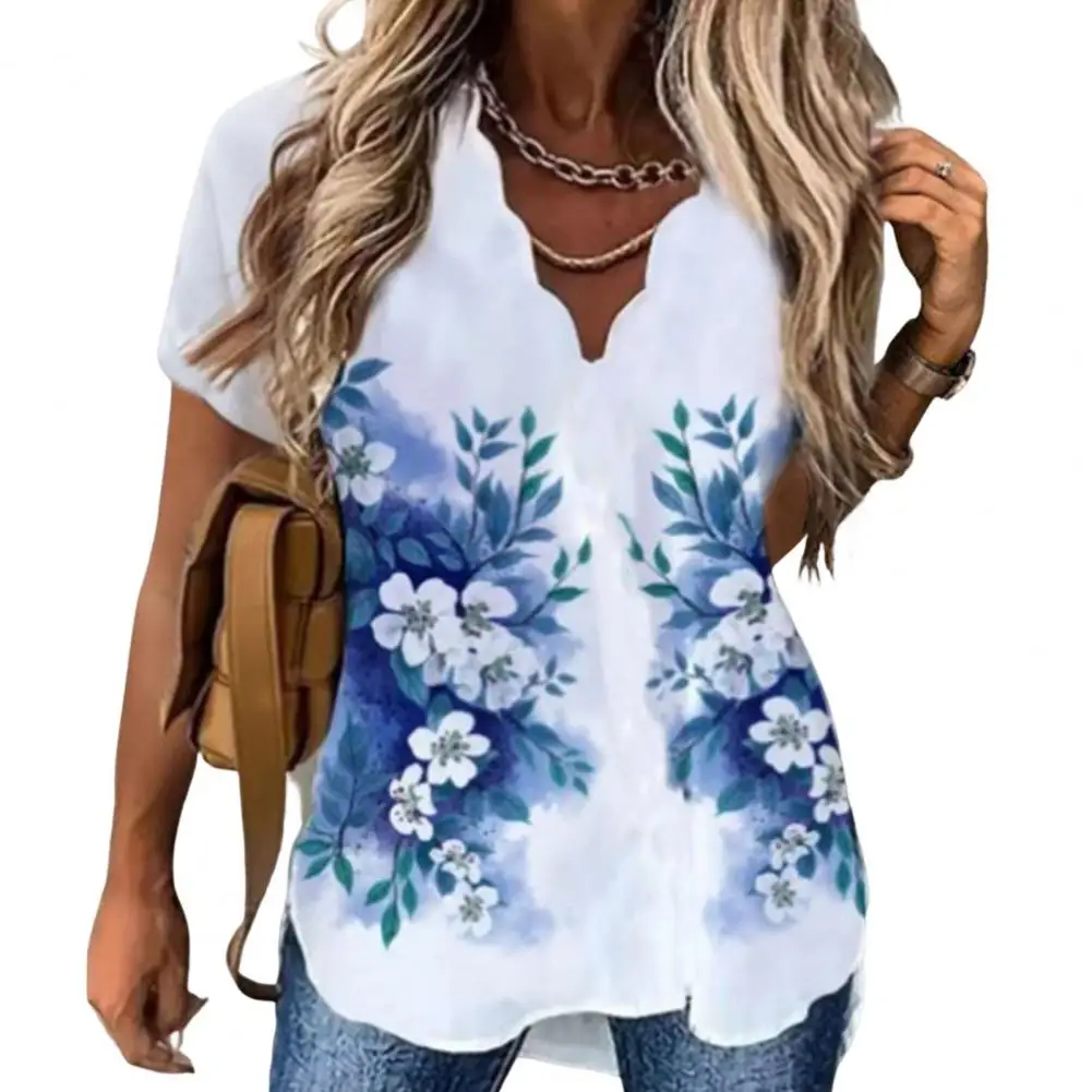 V-neck Short Sleeve Wave Collar Women V-neck T Shirt For Girls Pullover Ink Floral Print Loose Tee Top Streetwear
V-neck Short Sleeve Wave Collar Women V-neck T Shirt For Girls Pullover Ink Floral Print Loose Tee Top Streetwear