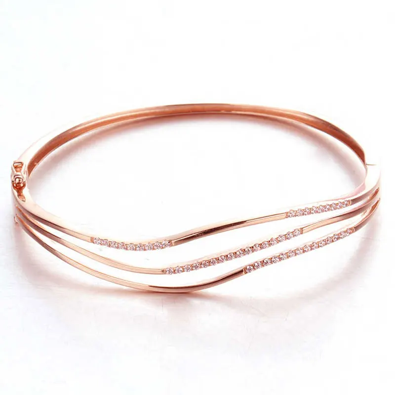 

585 purple gold plated 14K rose gold inlaid crystal wavy bracelet for women exquisite hollow bangles banquet wedding jewelry