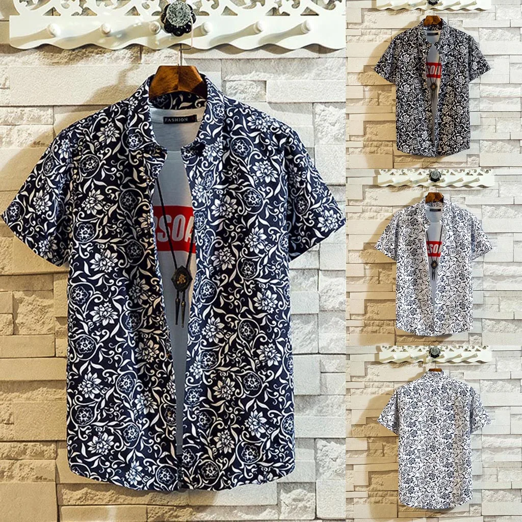 Рубашка мужская с коротким рукавом, модная повседневная Пляжная блузка свободного покроя, красивый праздничный Топ, на лето 
Рубашка мужская с коротким рукавом, модная повседневная Пляжная блузка свободного покроя, красивый праздничный Топ, на лето