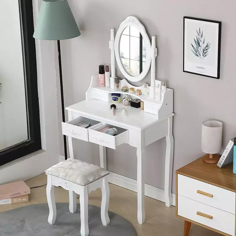 Women Dressing Table With Stool 4 Drawers Bedroom Makeup Desk Oval Mirror Chic 75 x 40 x 145 cm fiberboard E1 wood elegant Desk
Women Dressing Table With Stool 4 Drawers Bedroom Makeup Desk Oval Mirror Chic 75 x 40 x 145 cm fiberboard E1 wood elegant Desk