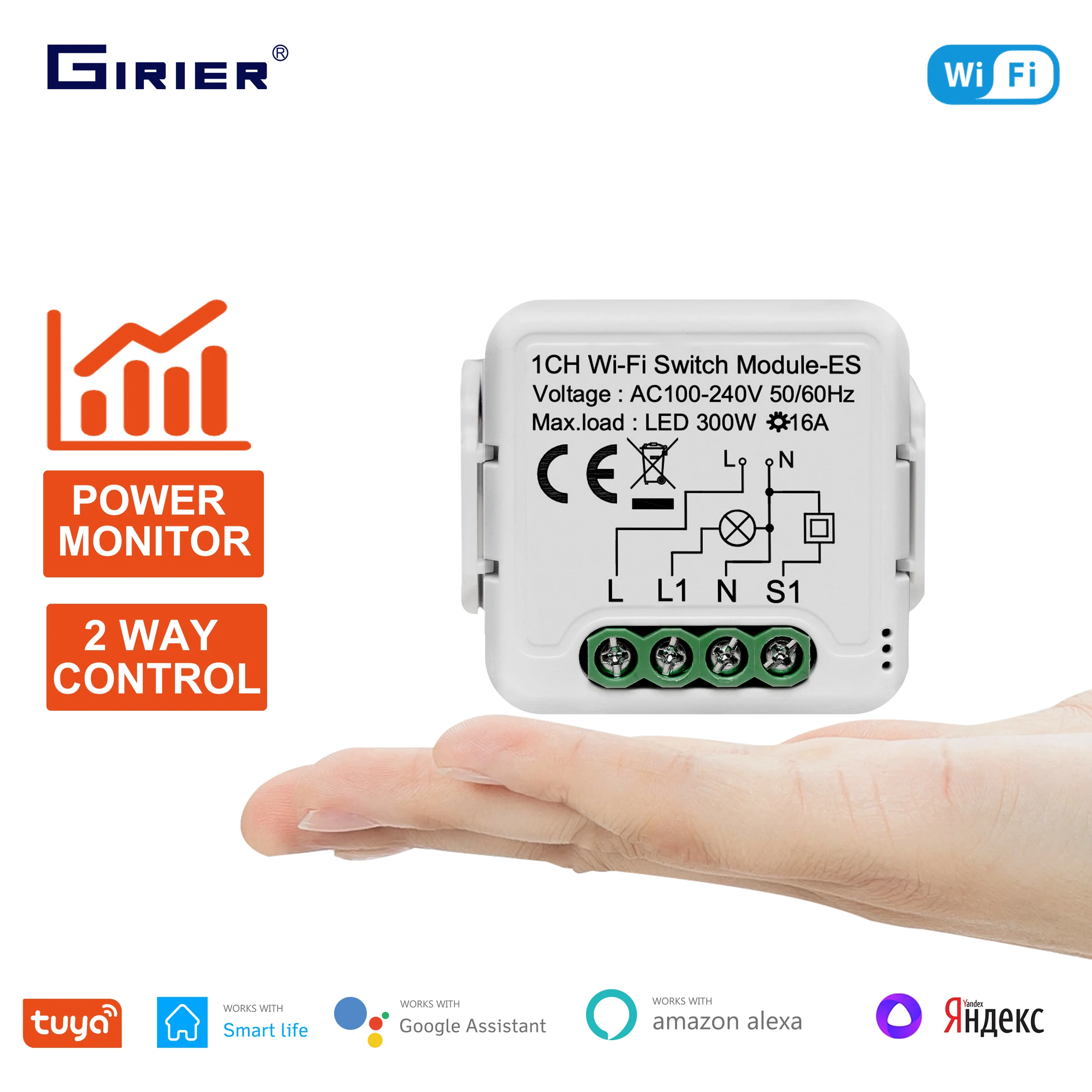 GIRIER Tuya Smart WiFi Switch Module 16A with Power Monitoring Function Supports 2 Way Control Work with Alice Alexa Google Home
GIRIER Tuya Smart WiFi Switch Module 16A with Power Monitoring Function Supports 2 Way Control Work with Alice Alexa Google Home