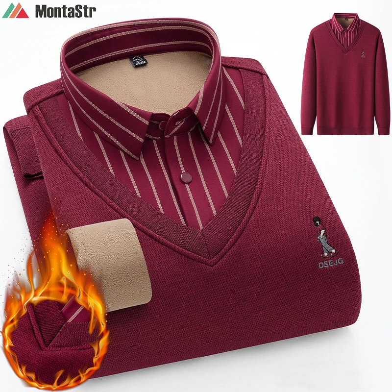 High-end Brand Men Business Wool Sweater Fleece Thick Warm Fake Two-piece Pullover Korean Style Slim Fit Plus Velvet Thermal Top
High-end Brand Men Business Wool Sweater Fleece Thick Warm Fake Two-piece Pullover Korean Style Slim Fit Plus Velvet Thermal Top