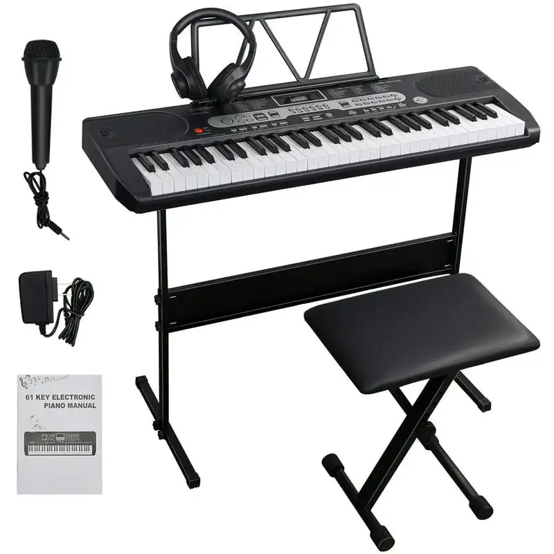 Key Portable Electric Piano Keyboard Set with Headphone, Stand, Stool and Power Supply
Key Portable Electric Piano Keyboard Set with Headphone, Stand, Stool and Power Supply