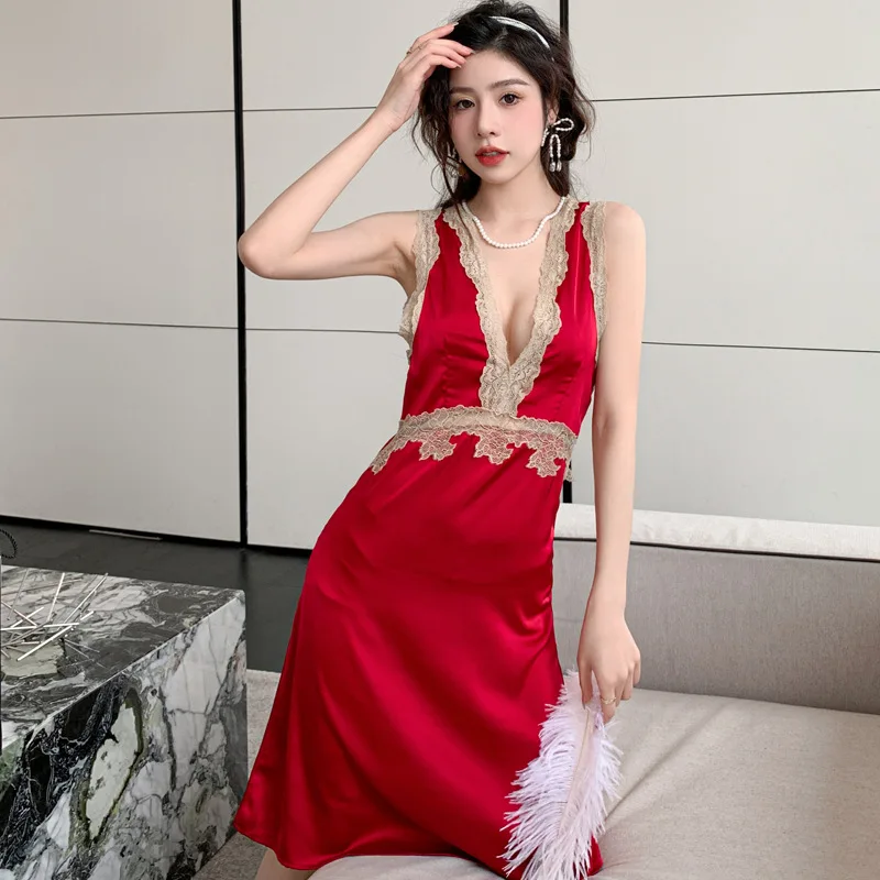 Women Satin Nightgown Lingerie Deep V-Neck Sleepdress Backless Kimono Dressing Gown Nightdress Summer Sexy Loungewear Sleepwear 
Women Satin Nightgown Lingerie Deep V-Neck Sleepdress Backless Kimono Dressing Gown Nightdress Summer Sexy Loungewear Sleepwear