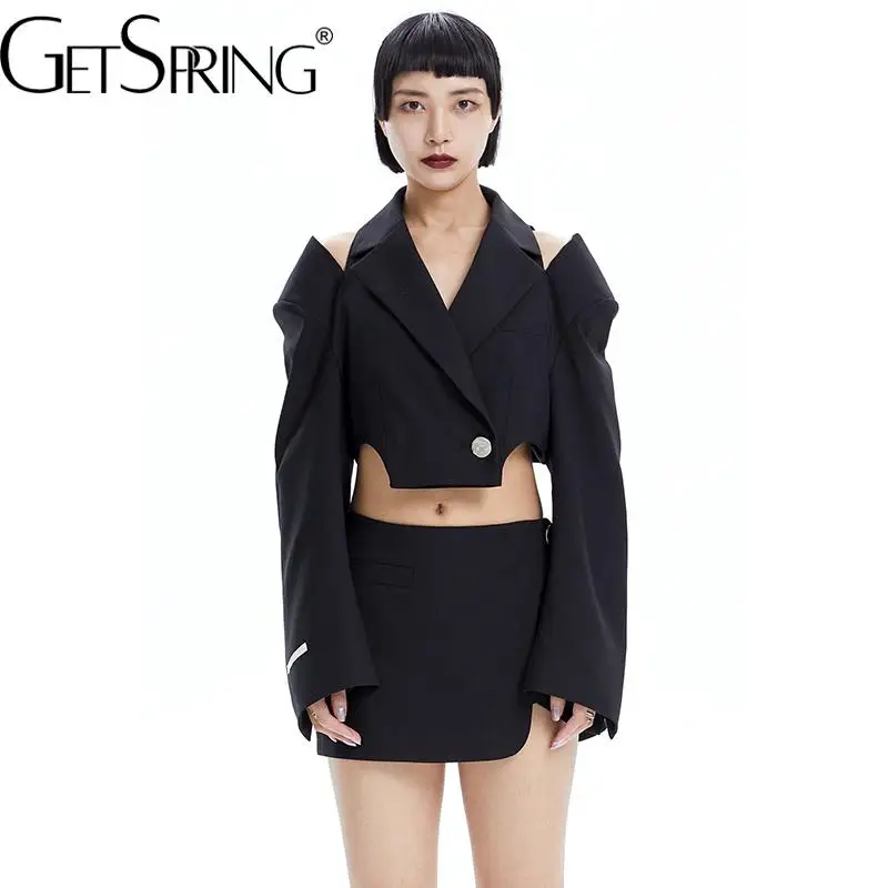 GetSpring Женский блейзер с открытыми плечами на одной пуговице с длинным рукавом, женский костюм, пальто, модная короткая женская куртка, Топ 2022
GetSpring Женский блейзер с открытыми плечами на одной пуговице с длинным рукавом, женский костюм, пальто, модная короткая женская куртка, Топ 2022
