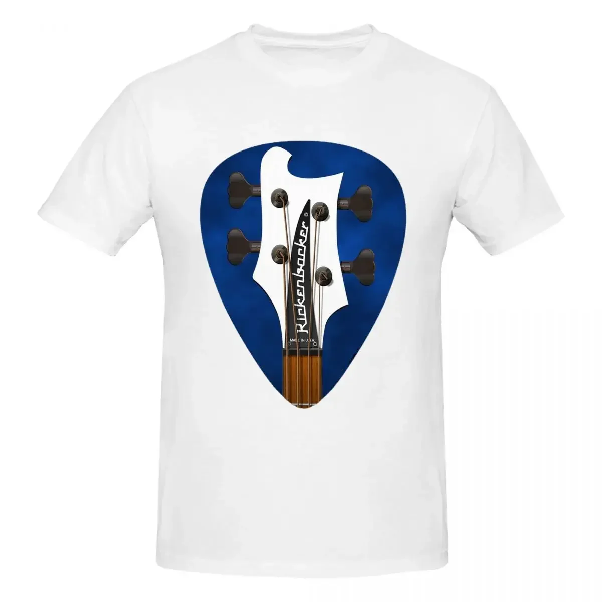 GUITAR HEADSTOCK PICK ART - RICKENBACKER 4003 БЕЛАЯ БАС Футболка из 100% хлопка Мужские футболки