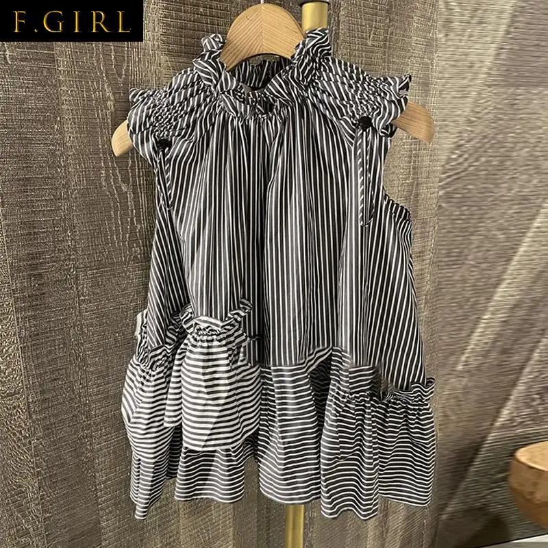 Striped Folds Design Shirt Blouse Women Sleeveless Fungus Stand Collar Fashion Sweet Blusas Mujer Loose All-match Chemise Femme
Striped Folds Design Shirt Blouse Women Sleeveless Fungus Stand Collar Fashion Sweet Blusas Mujer Loose All-match Chemise Femme