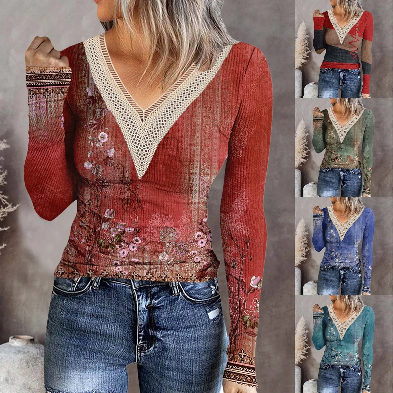 Women's Basic Mock Neck Women Fashion Casual Tunic Tops Print Lace V Neck Long Sleeve Blouse Ladies Sexy Womens V Neck T Shirts
Women's Basic Mock Neck Women Fashion Casual Tunic Tops Print Lace V Neck Long Sleeve Blouse Ladies Sexy Womens V Neck T Shirts