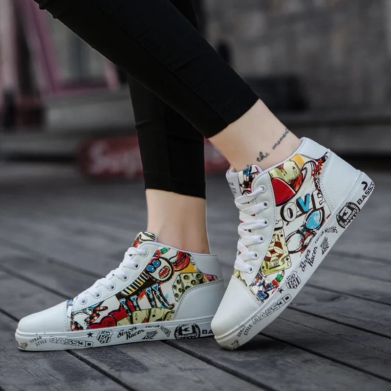 New Couples Shoes High-top Lace-up Casual Sneakers Men Korean Version Flat Platform Shoes Womens Graffiti Shoes Plus Size 46
New Couples Shoes High-top Lace-up Casual Sneakers Men Korean Version Flat Platform Shoes Womens Graffiti Shoes Plus Size 46