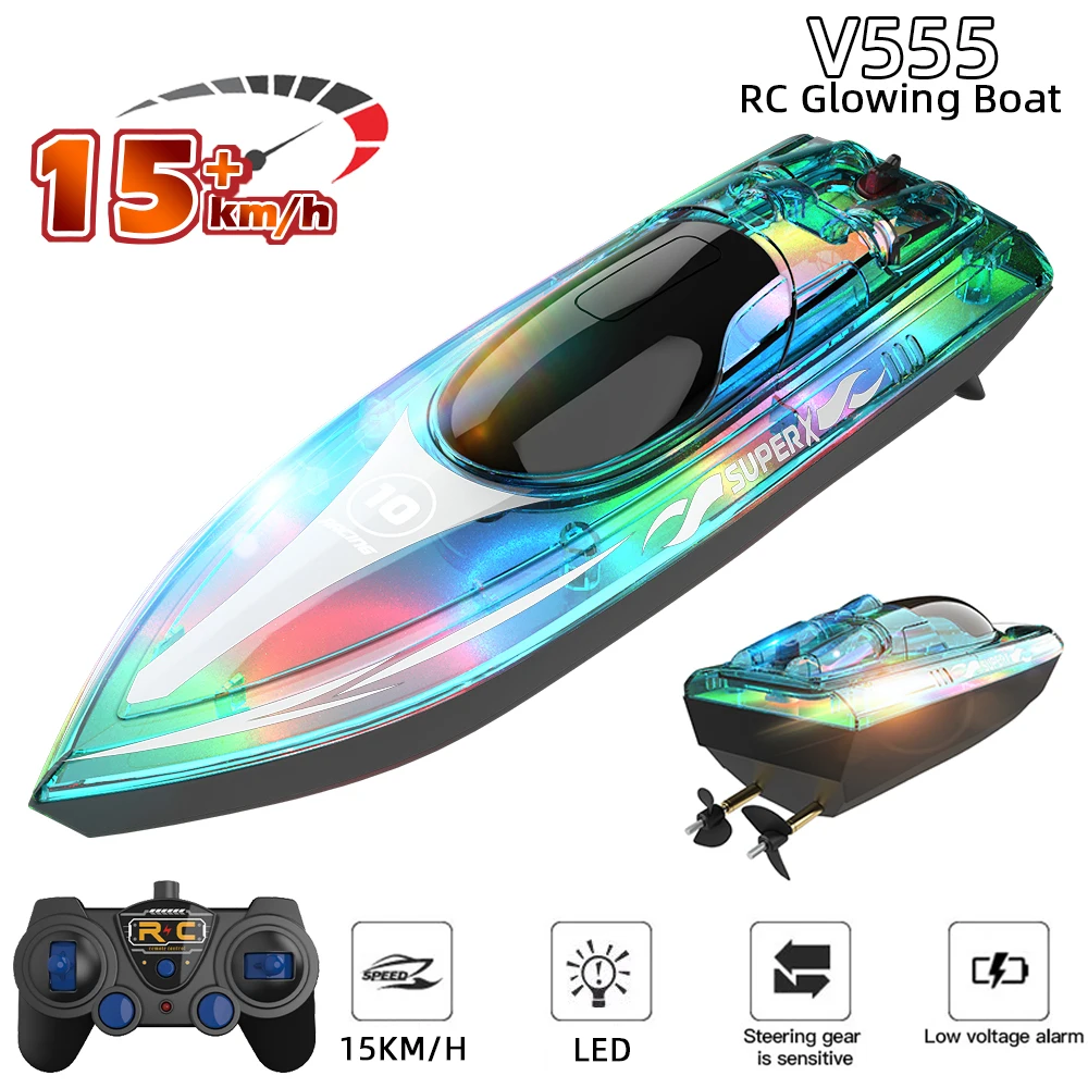 V555 RC Boat 2.4Ghz 15KM/H With LED Light Electric High Speed Racing Boat Model Remote Control Speedboat VS Wltoys WL917 Toys
V555 RC Boat 2.4Ghz 15KM/H With LED Light Electric High Speed Racing Boat Model Remote Control Speedboat VS Wltoys WL917 Toys