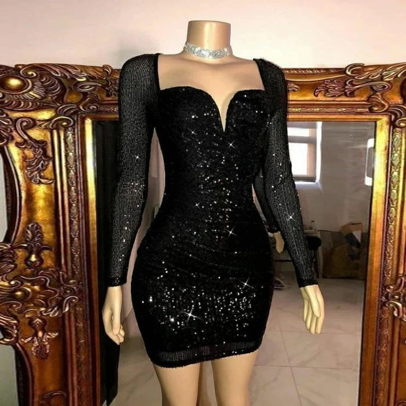 Homecoming Dresses Black Girls Long Sleeves Sweetheart Collar Shiny Sequins Above Knee A Line Sexy Evening Party Gowns 2023
Homecoming Dresses Black Girls Long Sleeves Sweetheart Collar Shiny Sequins Above Knee A Line Sexy Evening Party Gowns 2023