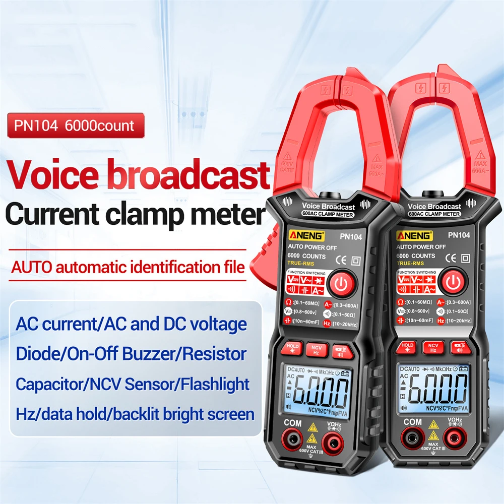 PN103/PN104/PN105 Digital Clamp Meter AC/DC Ammeter Voltmeter Resistance Auto Range Multimeter 6000 Counts True RMS Tester Meter 
PN103/PN104/PN105 Digital Clamp Meter AC/DC Ammeter Voltmeter Resistance Auto Range Multimeter 6000 Counts True RMS Tester Meter