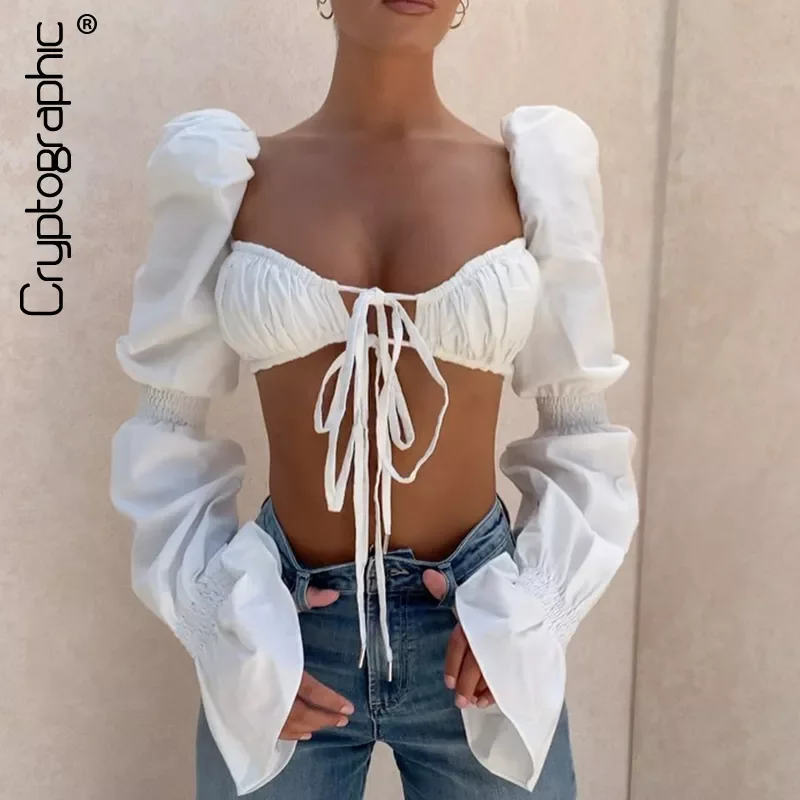 Cryptographic Shirred White Puff Sleeve Tie Front Top Women Blouse Shirts Elegant Hot Sexy Backless Crop Tops Fashion Blusas
Cryptographic Shirred White Puff Sleeve Tie Front Top Women Blouse Shirts Elegant Hot Sexy Backless Crop Tops Fashion Blusas