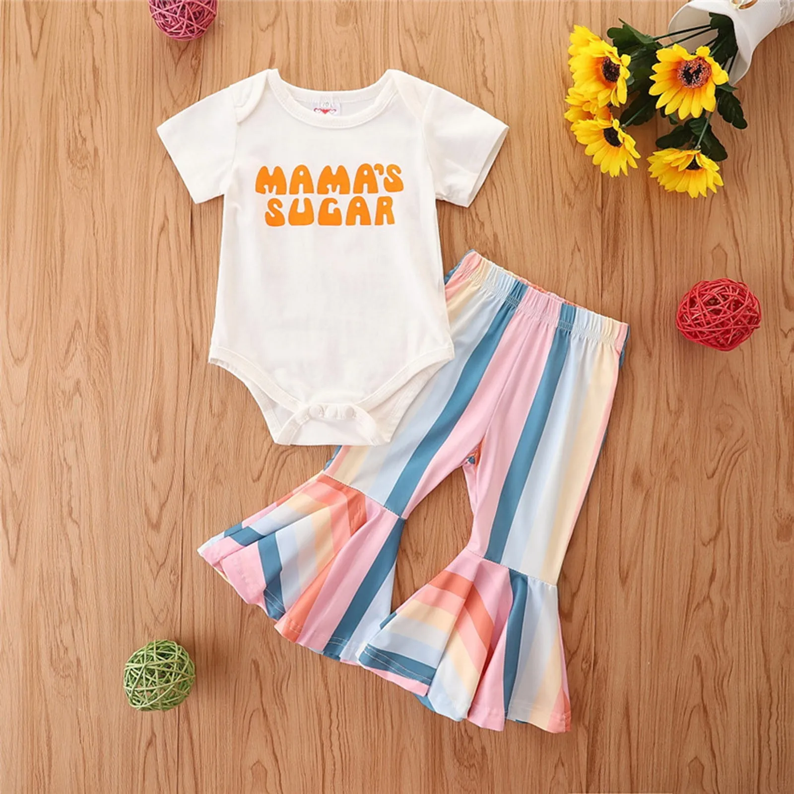 Fashion Two Piece Sets Infant Toddler Baby Girls Clothes Sets Short Sleeve Romper+Rainbow Prints Bell Bottom Sets Newborn Outfit
Fashion Two Piece Sets Infant Toddler Baby Girls Clothes Sets Short Sleeve Romper+Rainbow Prints Bell Bottom Sets Newborn Outfit
