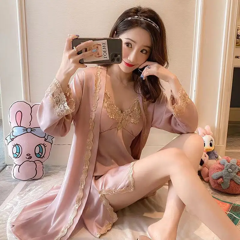 2023 Women Robe Gown Set Sexy Faux Silk 2 PCS Pajamas Set Ladies Lace Summer Spring Sling Nightdress Robe Home Wear X95
2023 Women Robe Gown Set Sexy Faux Silk 2 PCS Pajamas Set Ladies Lace Summer Spring Sling Nightdress Robe Home Wear X95