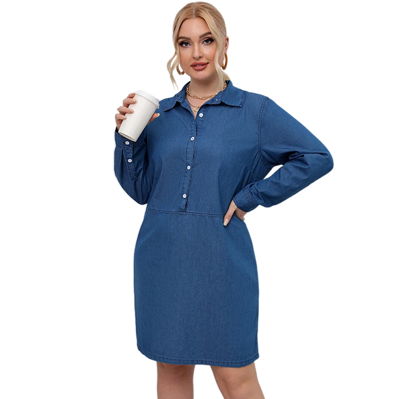 Plus Size Turn Down Collar Long Sleeve Casual Denim Shirt Dresses Autumn Solid Color Straight Loose Above Knee Dress For Women
Plus Size Turn Down Collar Long Sleeve Casual Denim Shirt Dresses Autumn Solid Color Straight Loose Above Knee Dress For Women