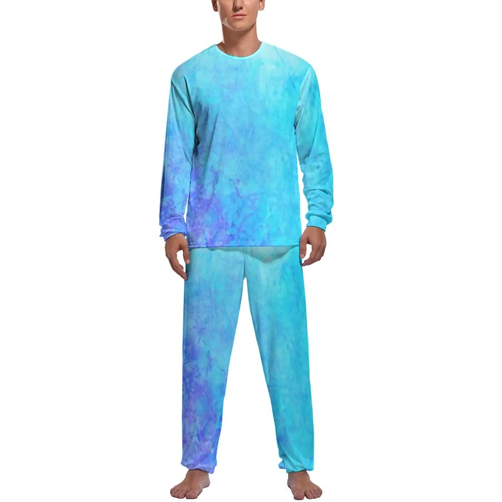 

Blue Splash Pajamas Autumn Two Piece Ombre Print Romantic Pajama Sets Male Long Sleeves Room Custom Nightwear