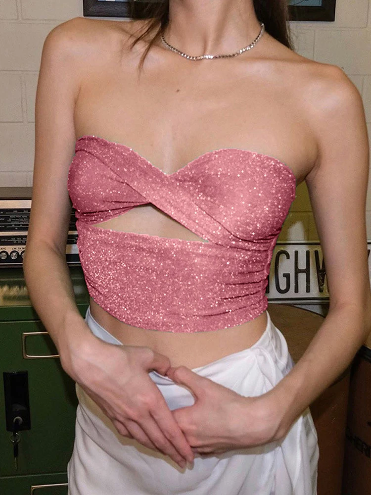 Tossy Glitter Tube Tops Women Sparkly Strapless Hollow Out Sexy Corset Summer Off Shoulder Cropped Top Bustier Club Streetwears
Tossy Glitter Tube Tops Women Sparkly Strapless Hollow Out Sexy Corset Summer Off Shoulder Cropped Top Bustier Club Streetwears