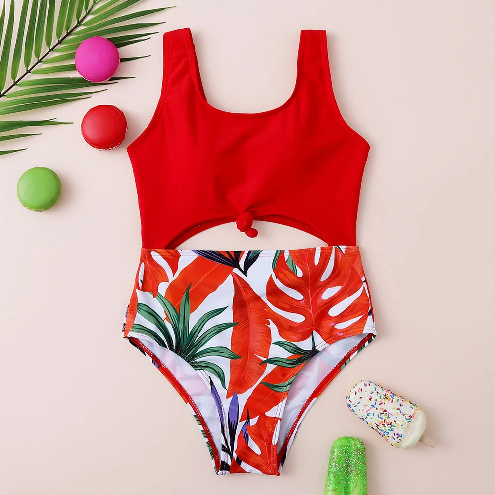 

Girl Tropical One Piece Swimsuit Kids Cut Out Children's Swimwear 7-14Years Swimming Bathing Suit Monokini 2023 Summer Beachwear