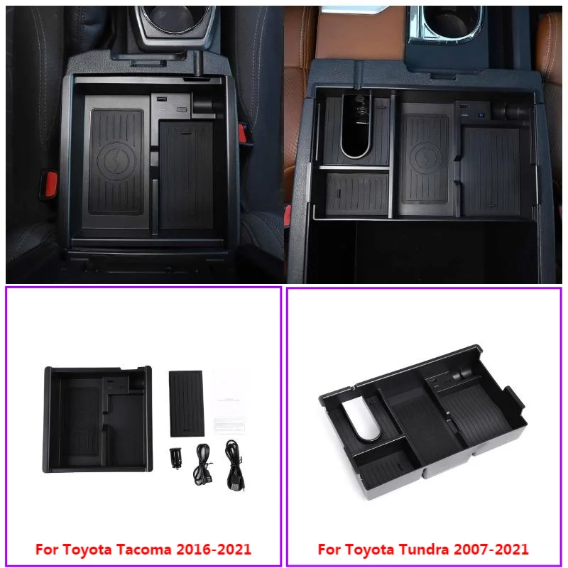 ABS Armrest Storage Box Wireless Fast Charging Mobile Phone Tray Car Accessories For Toyota Tundra 2007-2021 /Tacoma 2016-2020
ABS Armrest Storage Box Wireless Fast Charging Mobile Phone Tray Car Accessories For Toyota Tundra 2007-2021 /Tacoma 2016-2020