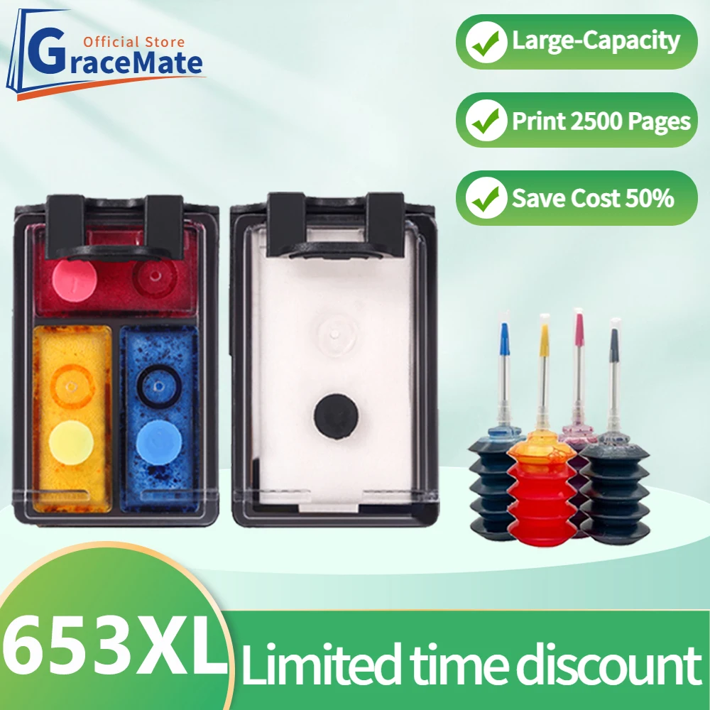 GraceMate 653XL Replacement for 653 hp Cartridge for hp 653 XL hp653 Ink Cartridge for HP Deskjet plus Ink Advantage 6075 6475
GraceMate 653XL Replacement for 653 hp Cartridge for hp 653 XL hp653 Ink Cartridge for HP Deskjet plus Ink Advantage 6075 6475